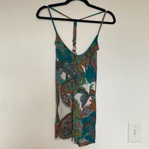 Vintage Y2K Blue Green paisley ruffle boho yoga tank